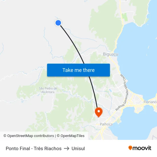 Ponto Final - Três Riachos to Unisul map