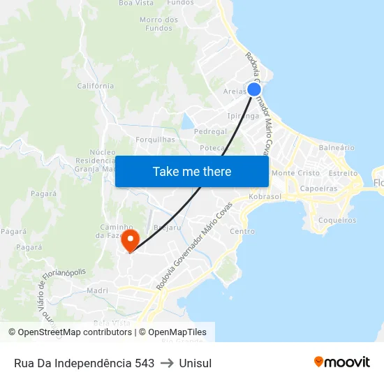Rua Da Independência 543 to Unisul map