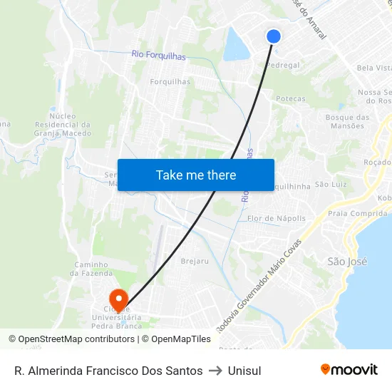 R. Almerinda Francisco Dos Santos to Unisul map