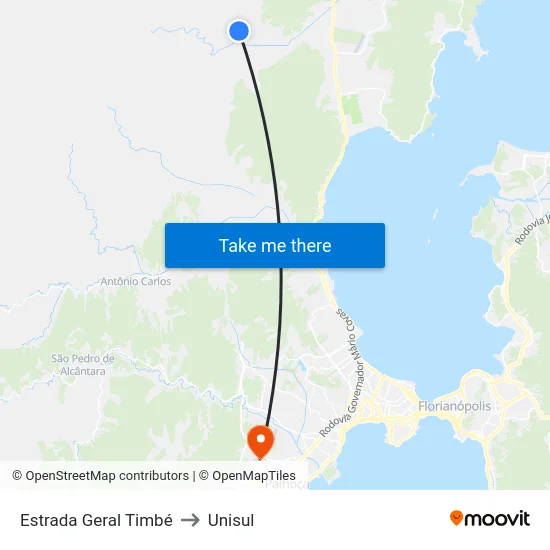 Estrada Geral Timbé to Unisul map