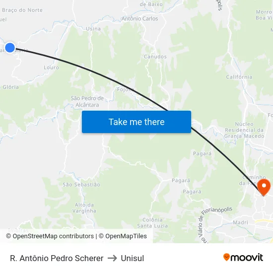 R. Antônio Pedro Scherer to Unisul map