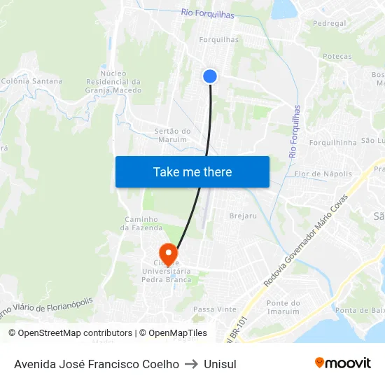 Avenida José Francisco Coelho to Unisul map