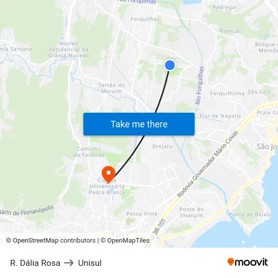 R. Dália Rosa to Unisul map
