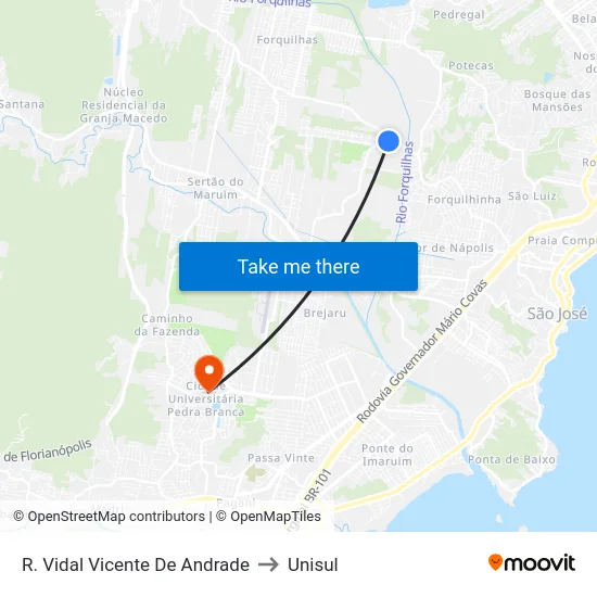R. Vidal Vicente De Andrade to Unisul map