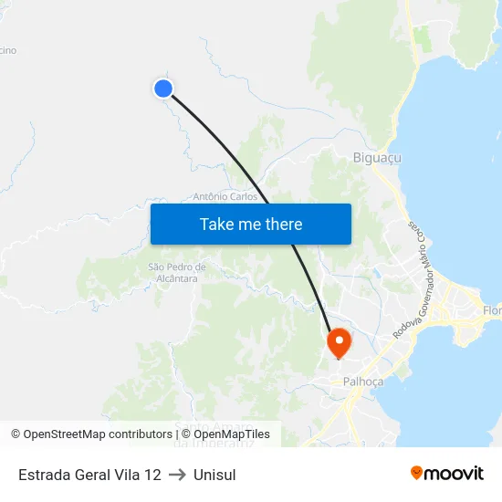 Estrada Geral Vila 12 to Unisul map