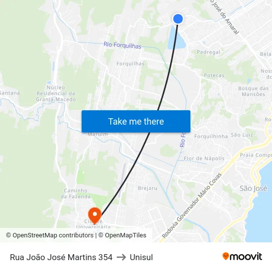 Rua João José Martins 354 to Unisul map