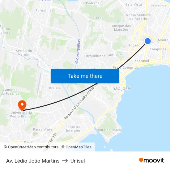 Av. Lédio João Martins to Unisul map