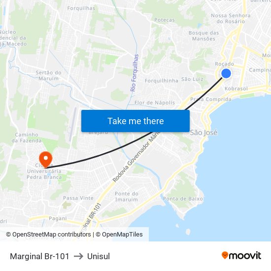 Marginal Br-101 to Unisul map