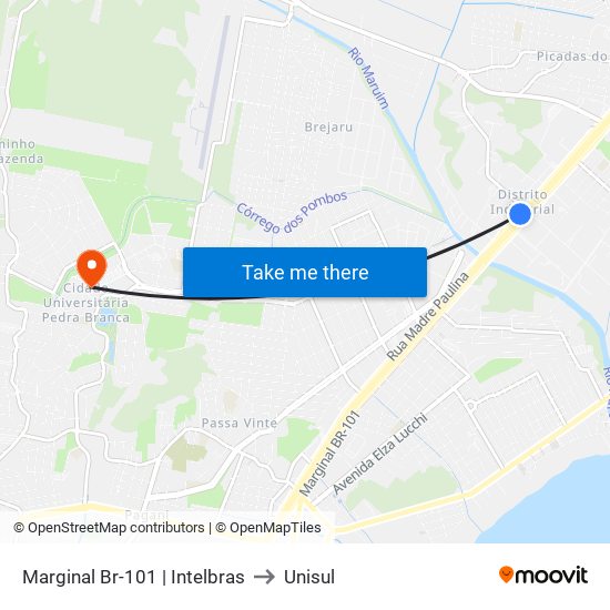 Marginal Br-101 | Intelbras to Unisul map