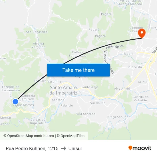 Rua Pedro Kuhnen, 1215 to Unisul map