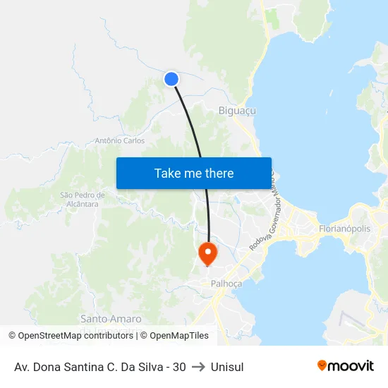 Av. Dona Santina C. Da Silva - 30 to Unisul map