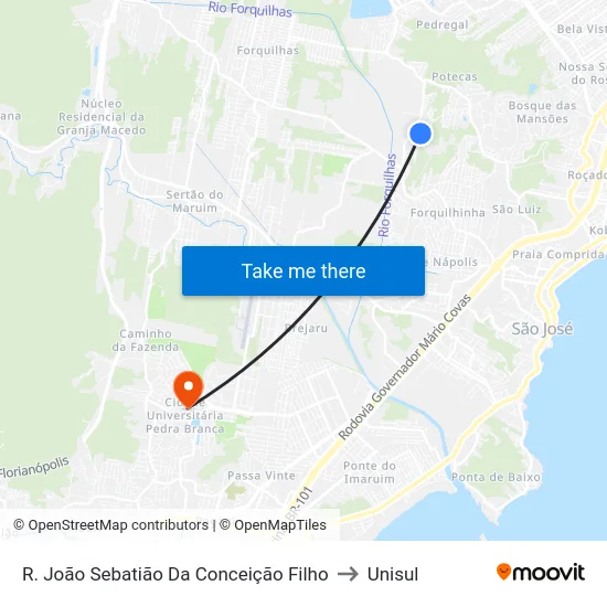 R. João Sebatião Da Conceição Filho to Unisul map