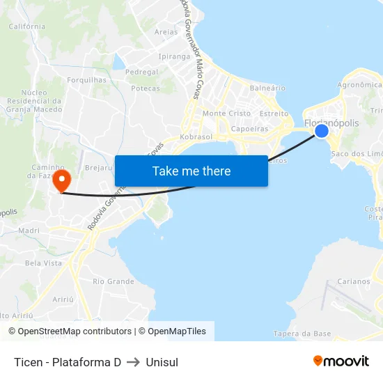 Ticen - Plataforma D to Unisul map