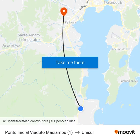 Ponto Inicial Viaduto Maciambu (1) to Unisul map
