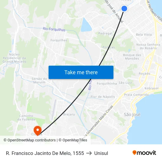 R. Francisco Jacinto De Melo, 1555 to Unisul map