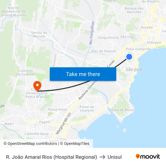 R. João Amaral Rios (Hospital Regional) to Unisul map