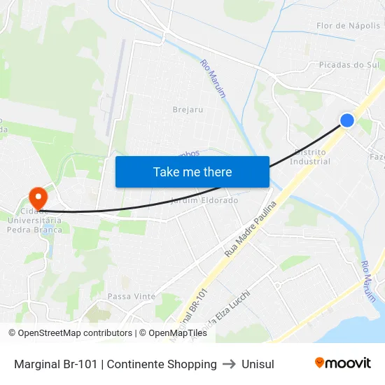 Marginal Br-101 | Continente Shopping to Unisul map