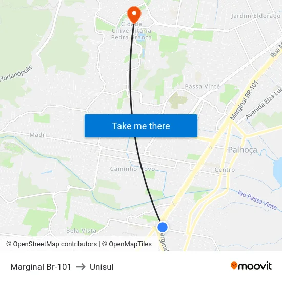 Marginal Br-101 to Unisul map