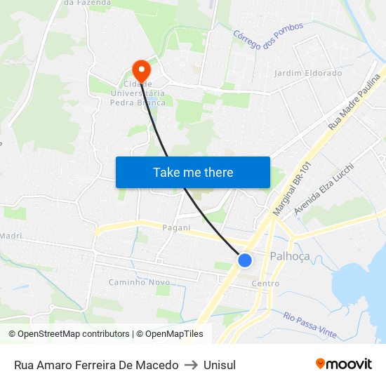 Rua Amaro Ferreira De Macedo to Unisul map