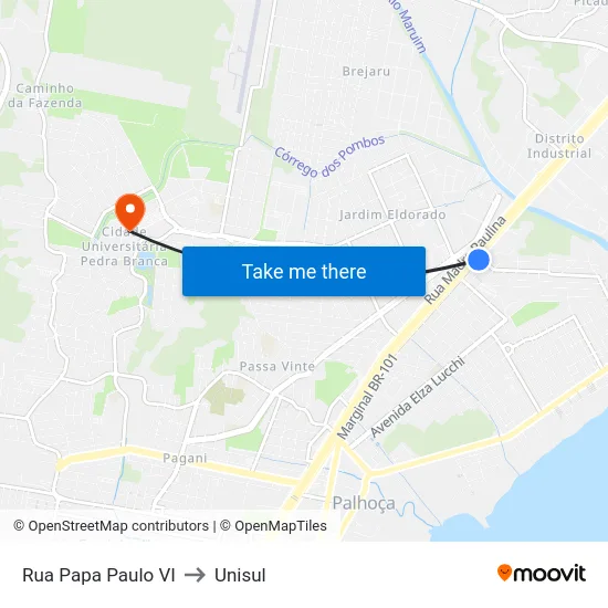 Rua Papa Paulo VI to Unisul map