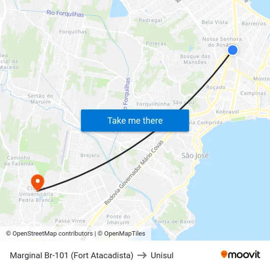 Marginal Br-101 (Fort Atacadista) to Unisul map