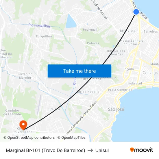 Marginal Br-101 (Trevo De Barreiros) to Unisul map