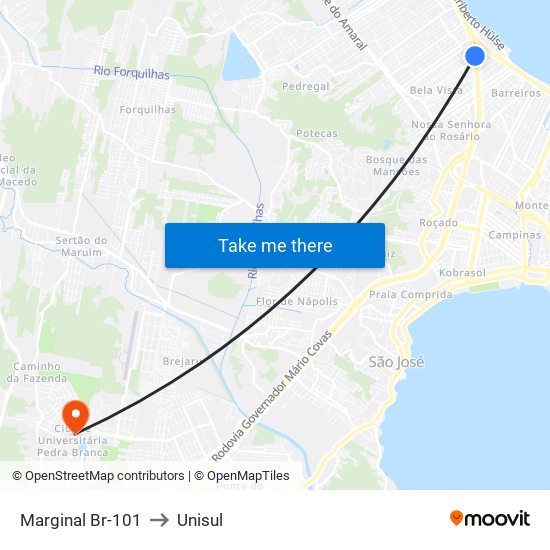 Marginal Br-101 to Unisul map