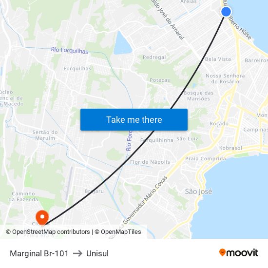 Marginal Br-101 to Unisul map