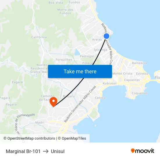 Marginal Br-101 to Unisul map
