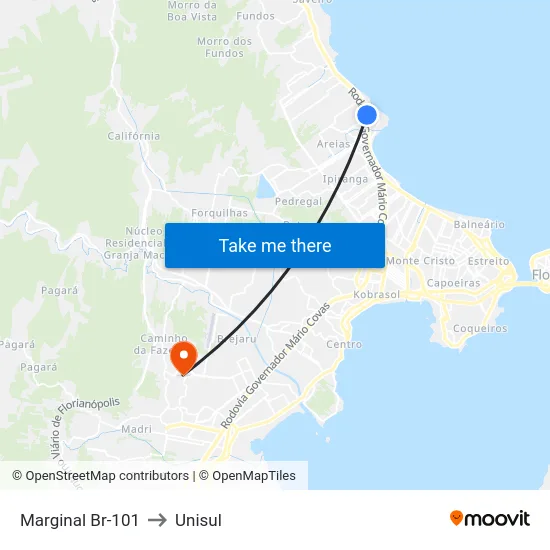 Marginal Br-101 to Unisul map