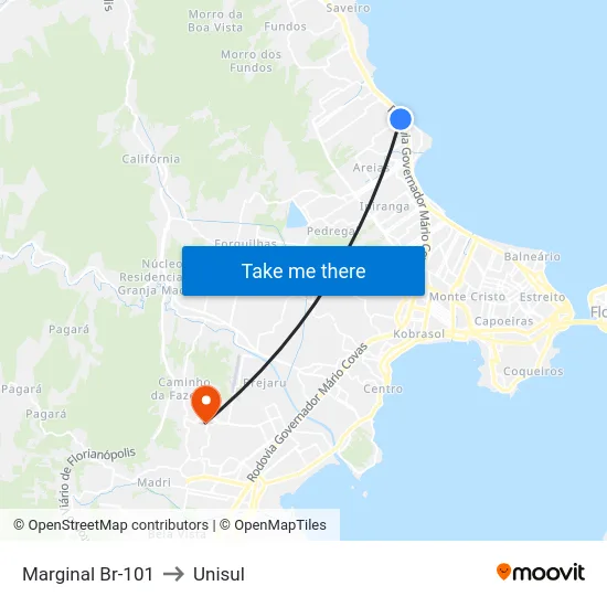 Marginal Br-101 to Unisul map