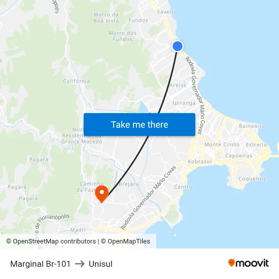Marginal Br-101 to Unisul map