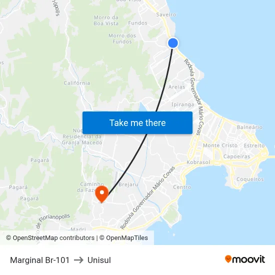 Marginal Br-101 to Unisul map