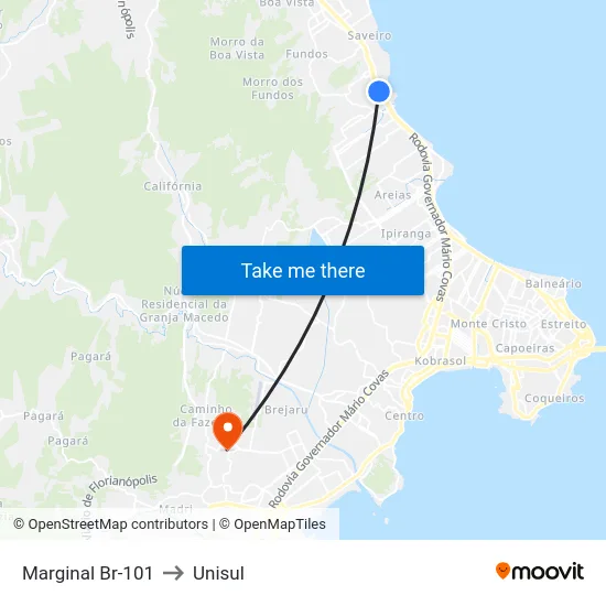Marginal Br-101 to Unisul map