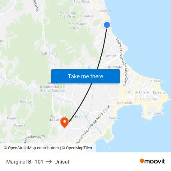 Marginal Br-101 to Unisul map