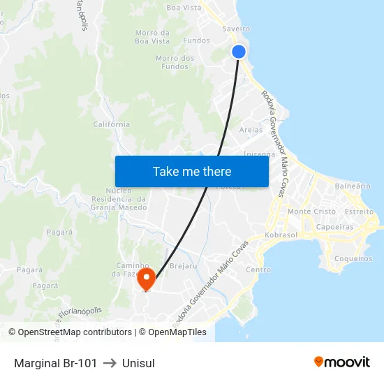 Marginal Br-101 to Unisul map