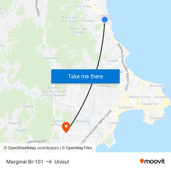 Marginal Br-101 to Unisul map