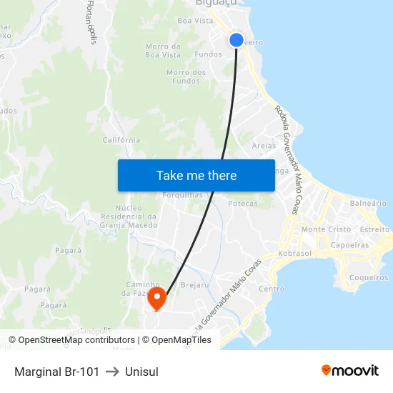 Marginal Br-101 to Unisul map