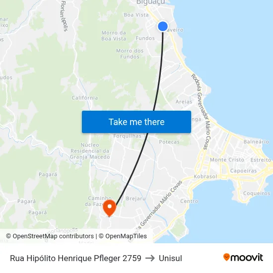 Rua Hipólito Henrique Pfleger 2759 to Unisul map