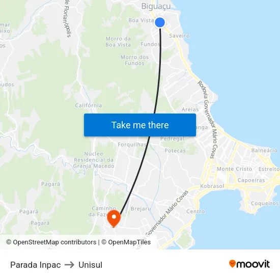 Parada Inpac to Unisul map