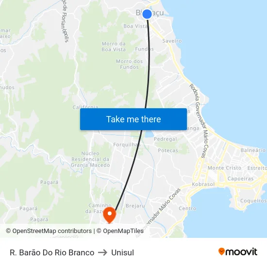 R. Barão Do Rio Branco to Unisul map