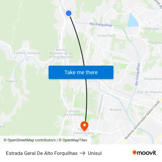 Estrada Geral De Alto Forquilhas to Unisul map