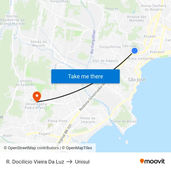 R. Docilício Vieira Da Luz to Unisul map
