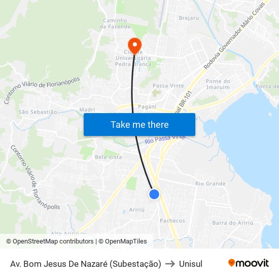 Av. Bom Jesus De Nazaré (Subestação) to Unisul map