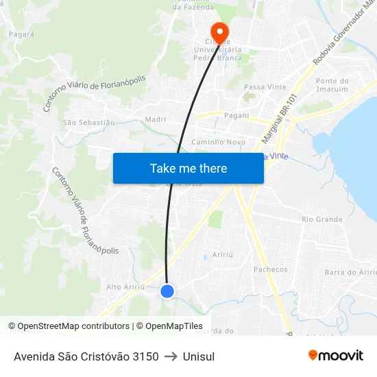 Avenida São Cristóvão 3150 to Unisul map