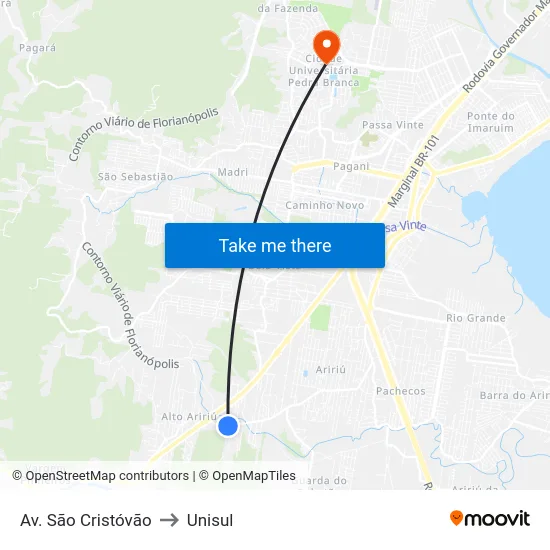 Av. São Cristóvão to Unisul map