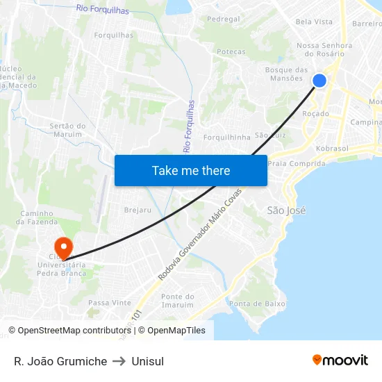 R. João Grumiche to Unisul map