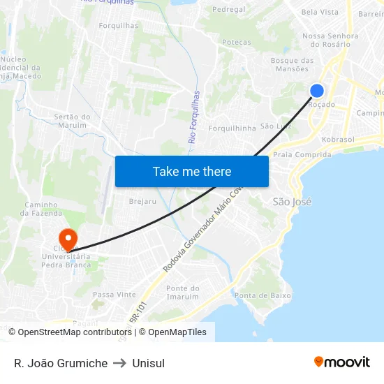 R. João Grumiche to Unisul map