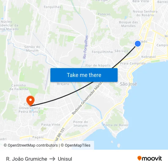 R. João Grumiche to Unisul map