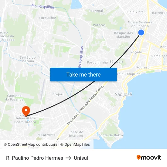 R. Paulino Pedro Hermes to Unisul map